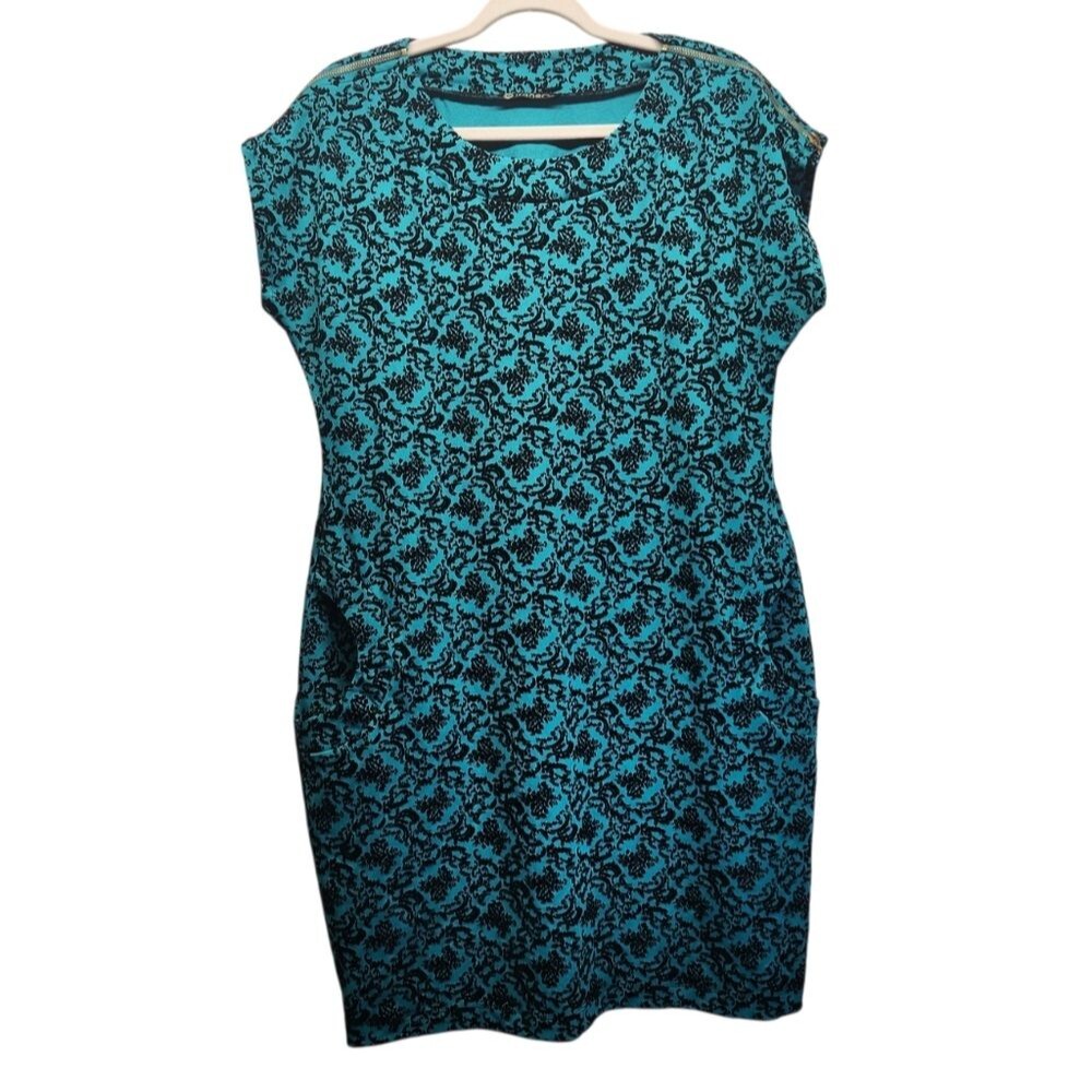 Kaner Womens Aqua/Black Velvet Brocade Sleeveless Dress Size 18